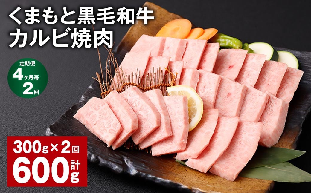 
【4ヶ月毎2回定期便】 くまもと黒毛和牛 カルビ 焼肉 計600g（300g✕2回） 焼肉用 牛肉 肉 お肉 BBQ バーベキュー
