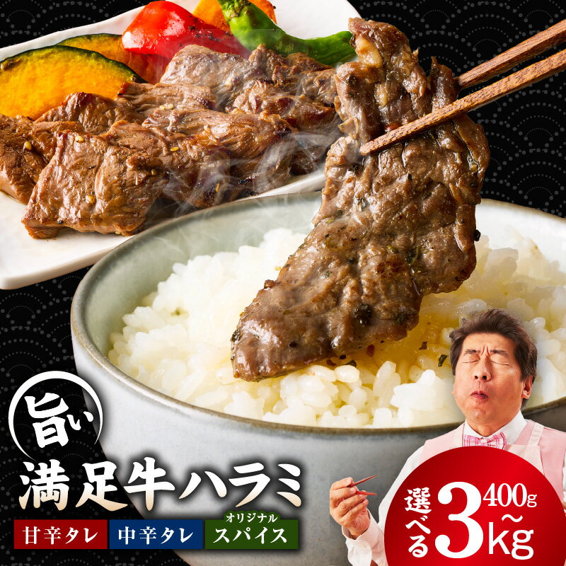 【ふるさと納税】満足牛 ハラミ 選べる 種類 内容量 オリジナルスパイス / 甘辛 / 中辛タレ 400g / 1kg / 1.5kg / 2kg / 2.5kg / 3kg 小分け 焼くだけ 簡単調理 ハラミ丼 野菜炒め アレンジ 焼き肉 BBQ 牛肉 お取り寄せグルメ 大阪府 泉佐野市 送料無料 肉の泉佐野