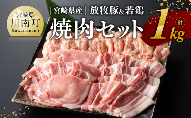 
宮崎県産 「 放牧豚 ＆ 若鶏 」焼肉 セット 1kg 【 豚肉 豚 肉 鶏肉 鶏 肉 国産 宮崎県産 ロース バラ 小肉 】
