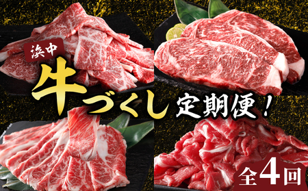 ＜全4回・連続＞浜中牛づくし定期便（焼肉・ステーキ・すき焼き・切り落とし）_H0019-111