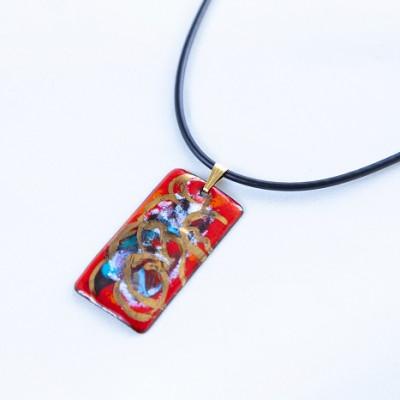 ふるさと納税 太田市 【七宝工芸家　中島たか子】七宝焼　レッド角ペンダント