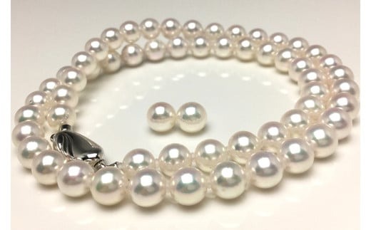 真珠  6.5 ～ 7.0 mm ネックレス ピアス セット 42.5cm パール 三重県 伊勢志摩 志摩市 アクセサリー ジュエリー おしゃれ ファッション 高品質 ギフト プレゼント  母の日 / 老舗の真珠専門店・高品質アコヤ真珠ネックレスセット6.5～7.0ミリ（ピアス）