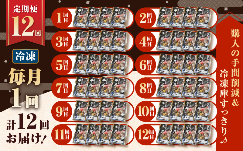 【全12回定期便】黒毛姫牛贅沢旨味 牛丼の具（4食分）　K258-T08_04b