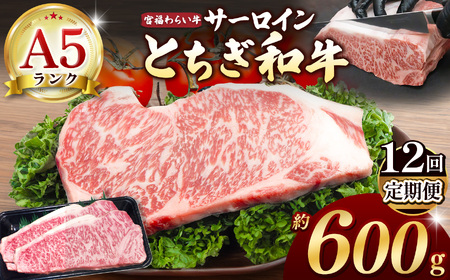 【栃木県共通返礼品】【定期便12回】宮福笑牛（とちぎ和牛） A5 サーロインステーキ　約200g×3枚