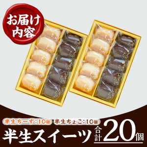 ひとくちケーキの決定版！ 半生チーズケーキ10個 半生チョコケーキ10個 個包装ケーキ計20個詰合せ おやつのケーキにぴったり!【A-1430H】