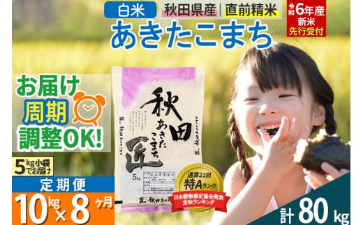 【白米】＜令和6年産 新米予約＞ 《定期便8ヶ月》秋田県産 あきたこまち 10kg (5kg×2袋)×8回 10キロ お米【2024年秋 収穫後に順次発送開始】