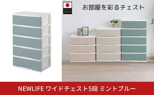 NEWLIFE ワイドチェスト収納5段 ミントブルー 収納ケース チェスト 衣装ケース プラスチック 新生活 引っ越し 大容量 引き出し プラスチック 収納棚 おしゃれ 押入れ 押し入れ収納 リビング収納 【016S063】