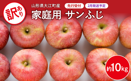 《先行受付》【2027年2月発送予定】 訳あり 家庭用サンふじ約10kg 【大江町産・山形りんご・大地農産】 028-032