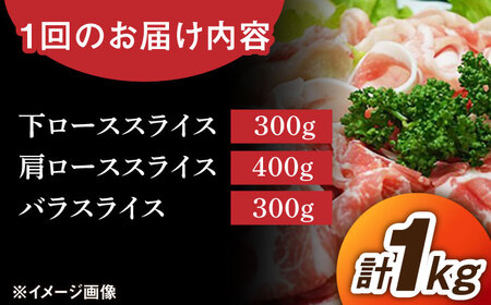 【6回定期便】若楠ポーク スライスセット 1kg（肩ロース 下ロース バラ）/宮地ハム [UBM015] 豚肉 豚 肉