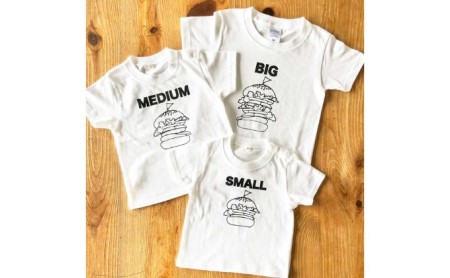 3人兄弟姉妹でおそろい/ハンバーガー SMALL×MEDIUM×BIG プリント/ Tシャツ3枚組ギフトセット【出産祝い・誕生日・ギフト・プレゼント】 80cm×130cm×140cm