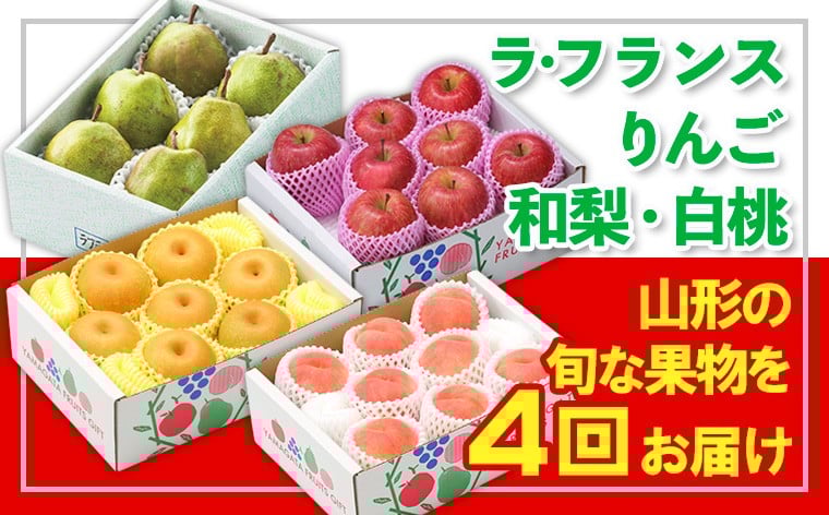 
            【定期便4回】☆フルーツ王国山形☆『ラ・フランス、りんご、和梨、白桃』 FY25-319
          