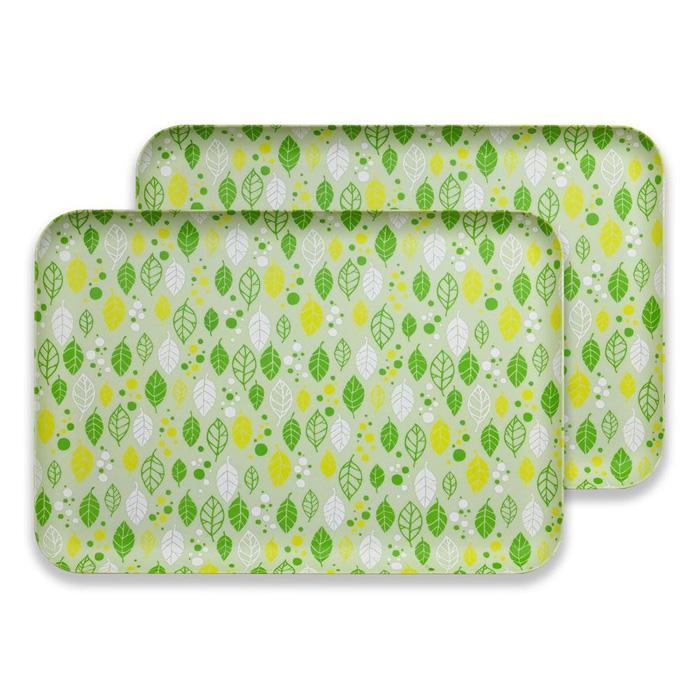 【ふるさと納税】友禅染和紙トレー L 39cm 2枚セット サマー リーフ グリーン タツクラフト 【Tk272】 | キッチン用品 食器 キッチンファブリック お盆 トレー