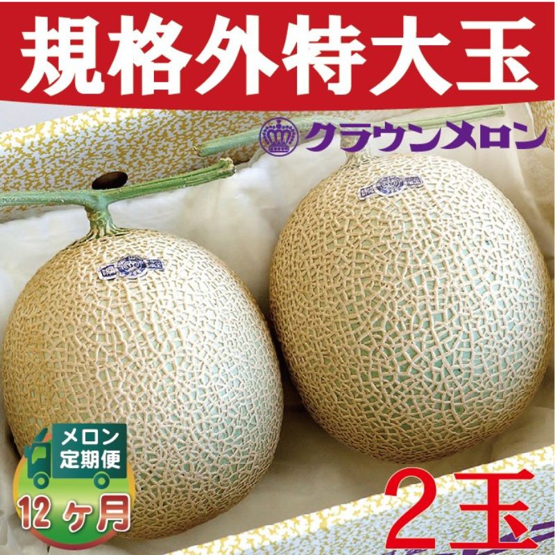 【ふるさと納税】クラウンメロン 規格外特大玉 2玉入 【毎月お届け12ヶ月定期便】【配送不可：離島】 果物 フルーツ デザート おやつ おもてなし ブランド 温室 温室育ち 濃厚 超特大サイズ 静岡県産 浜松市産 半年