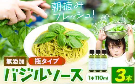 バジルソース 無添加 バジル 瓶 3本 (1本110ml) Farm＆lab《30日以内に出荷予定(土日祝除く)》和歌山県 日高町 送料無料 朝摘み バジル ソース 新鮮 フレッシュ 調味料