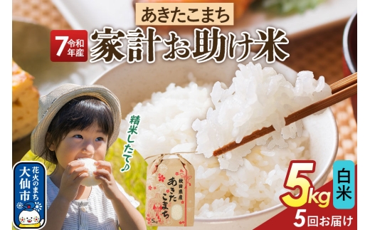 《定期便5ヶ月》【白米】家計お助け米 あきたこまち 5kg 秋田県産 令和7年産  こまちライン 秋田県 大仙市産 [秋田 お米 米どころ あきたこまち こまちライン]