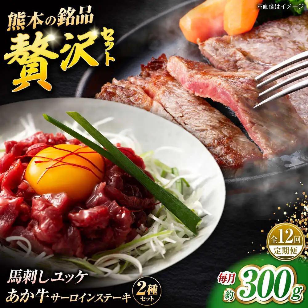 【全12回定期便】くまもとあか牛サーロインステーキと国産馬刺しユッケ贅沢セット 計約300g【有限会社 スイートサプライなかぞの】[ZBV096]