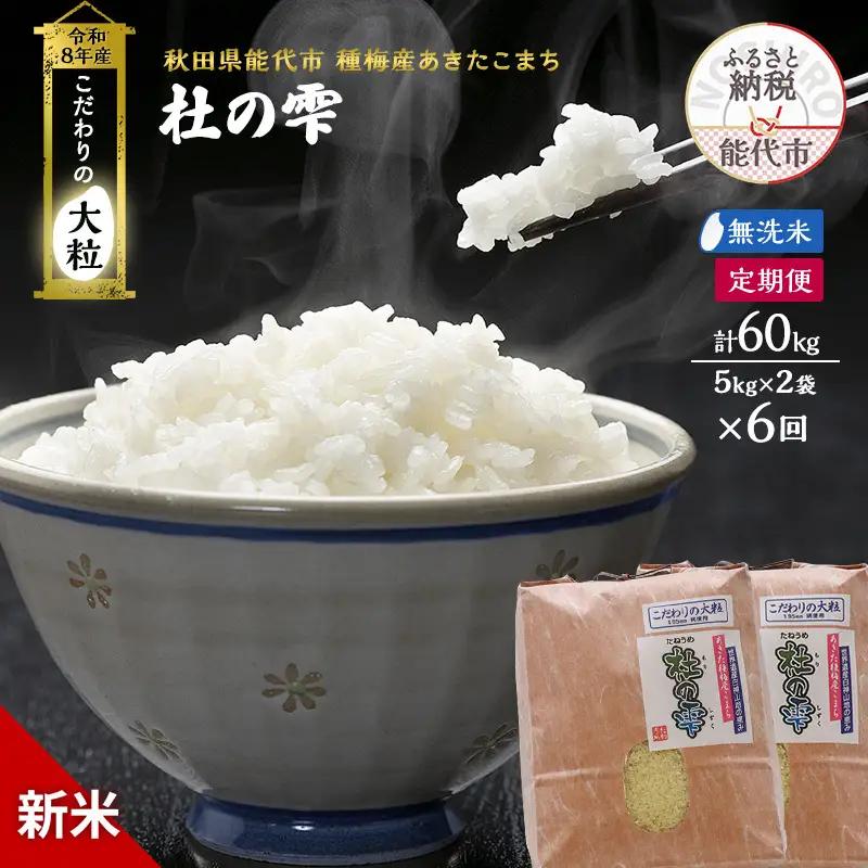 【先行予約】【6ヶ月定期便】令和8年産 無洗米 大粒 あきたこまち 秋田県産 杜の雫 無洗米【10kg(5kg×2)】