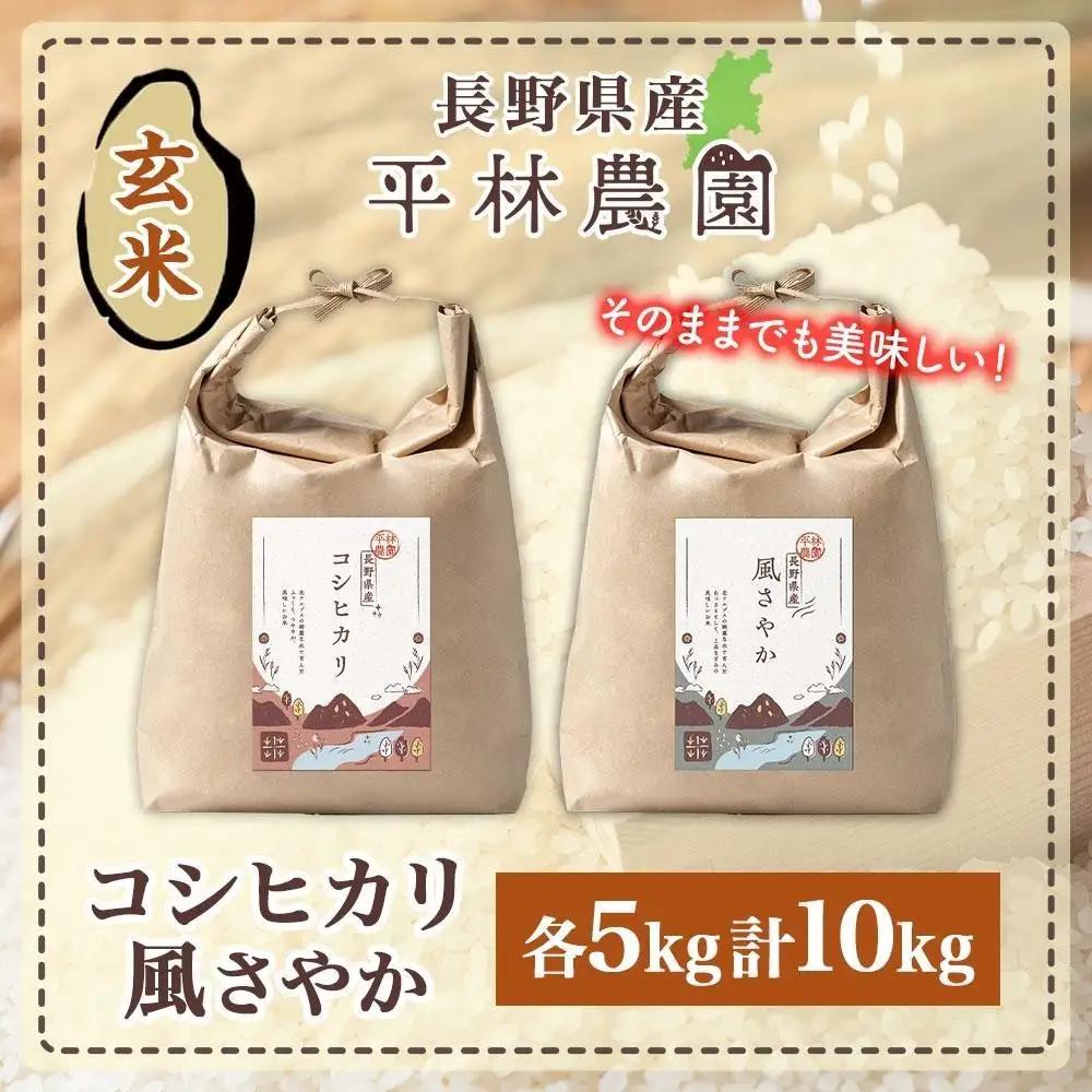 【2026年10月発送】令和8年産 コシヒカリ 風さやか 玄米 各5kg 長野県産 米 お米 ごはん ライス 低GI 甘み 農家直送 産直 信州 人気 ギフト お取り寄せ 平林農園 送料無料 長野県 