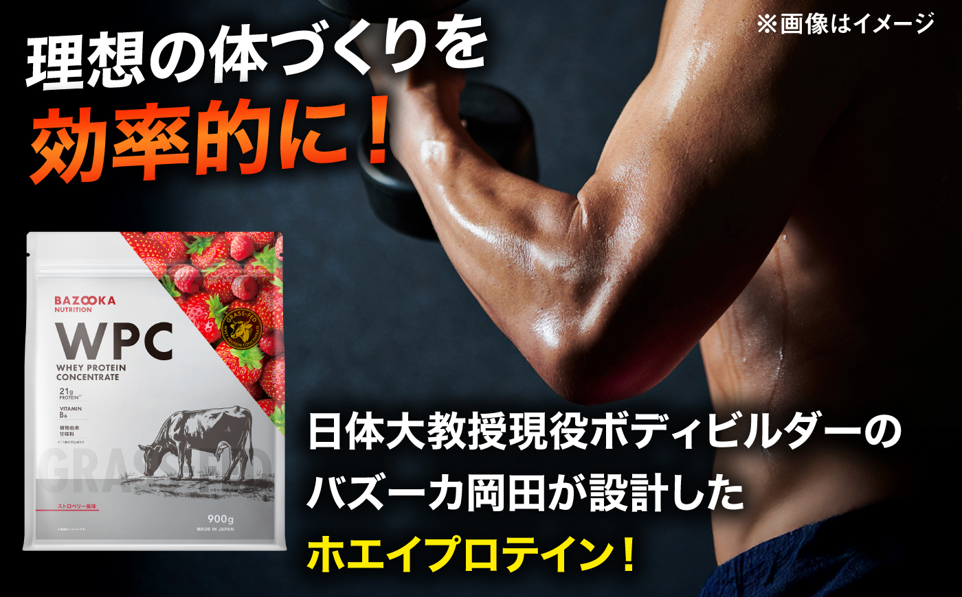 プロテイン BAZOOKA NUTRITION WPC（ホエイプロテイン）＜ストロベリー＞ 900g 3個セット｜バズーカ岡田監修・人工甘味料不使用・国内製造 島根県雲南市/株式会社アルプロン [AI