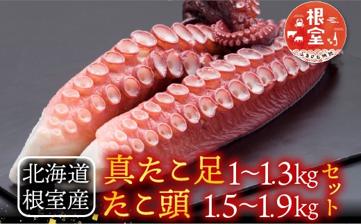 F-19002 【北海道根室産】真たこ足1～1.3kg・たこ頭1.5～1.9kgセット