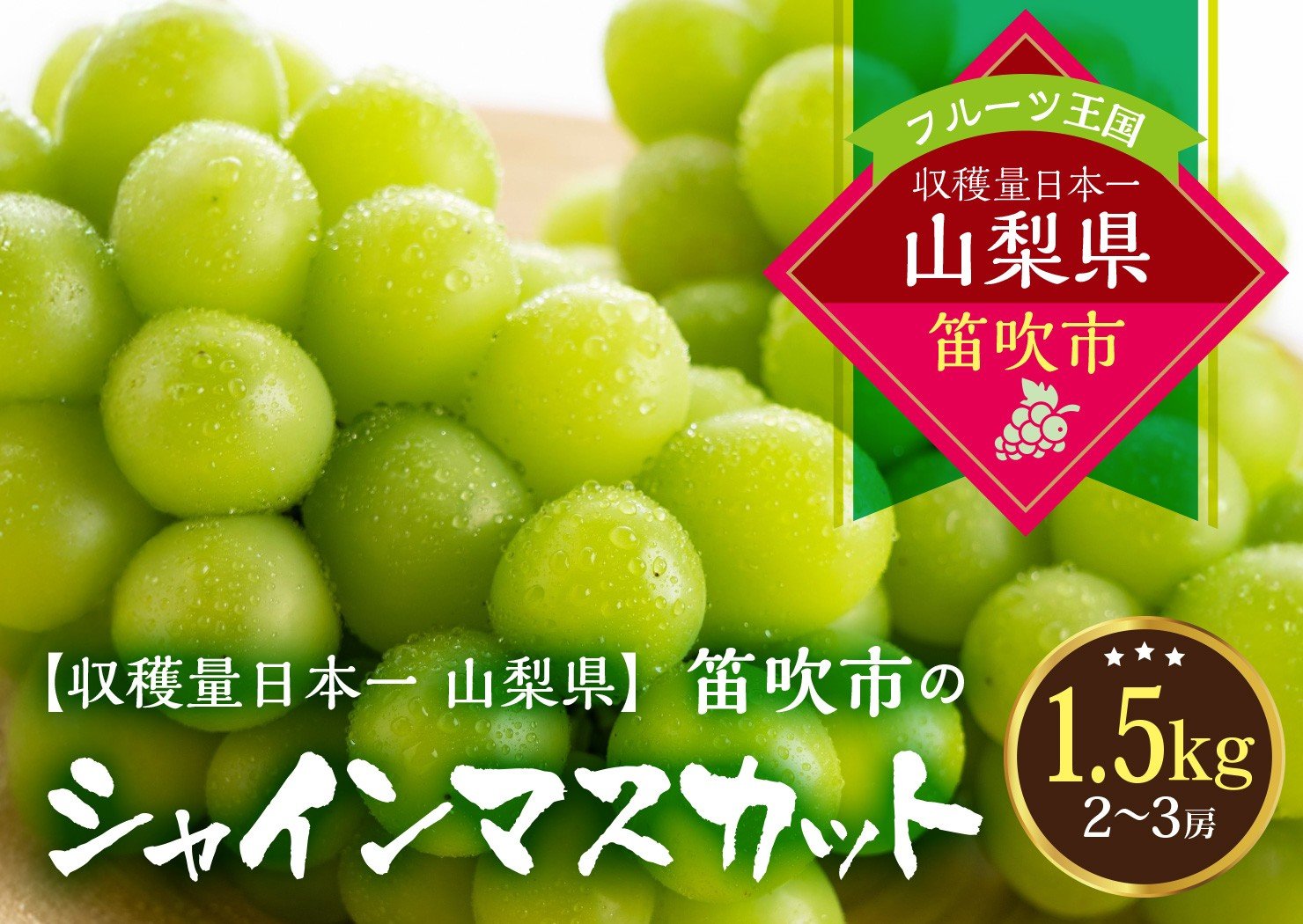 
                  ＜25年発送＞【2026年発送★先行予約】葡萄の一大産地！笛吹市産シャインマスカット1.5kg 167-107-oya
                