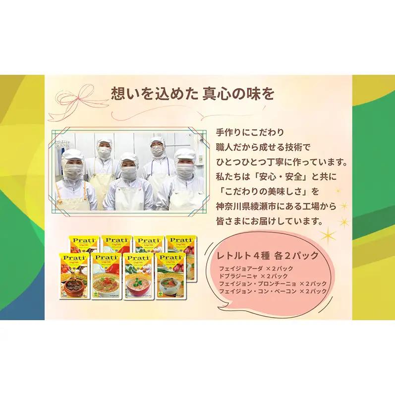 【市内製造】温めるだけ！本格ブラジル料理食べ比べ レトルト4種8パック詰め合わせセット【350ｇ(2人前)×4種 計2セット】 食品 簡単 手軽 電子レンジ 神奈川県 綾瀬市