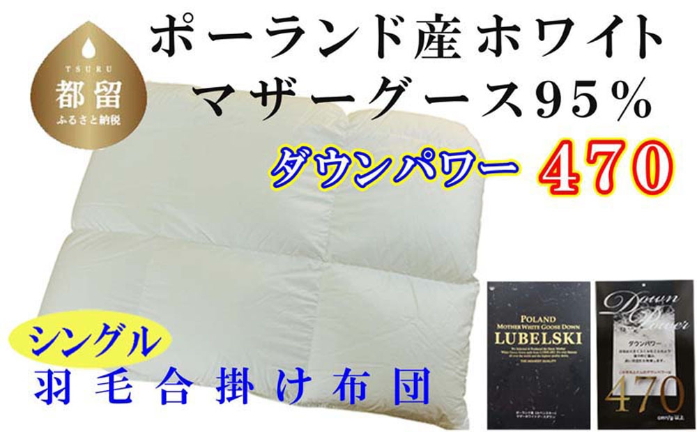 
                  【合掛け布団】シングル ポーランド産マザーグース95%ダウンパワー470 サイズ 150×210cm 羽毛掛け布団  CK388
                