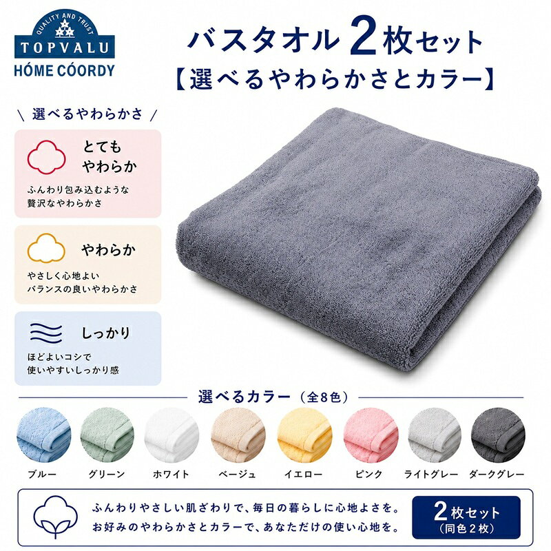 【ふるさと納税】ホームコーディ 肌ざわりが選べるカラータオル バスタオル 2枚セット 【選べるやわらかさとカラー】 とてもやわらか やわらか しっかり