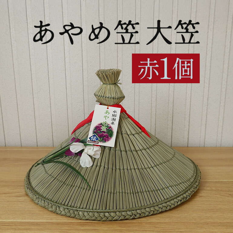 【ふるさと納税】あやめ笠 大笠 赤 1個 手作り 九州熊本産い草使用 伝統工芸品 笠 帽子 風情ある和風雑貨 職人手作業 茨城県 潮来市 (A24-004)
