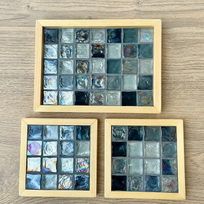 【ふるさと納税】ガラスタイルコースター2枚・トレイ大1枚セット(ブラック・フラットフレーム)【1722462】