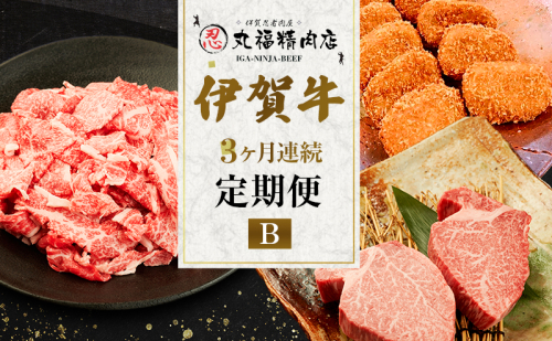 伊賀牛 定期便 3ヶ月 霜降り 三重県 名張市 丸福精肉店 和牛 国産牛 お取り寄せ ギフト 贈り物 高級 産直 毎月 牛肉 コロッケ 黒毛和牛 グルメ 食通 肉好き 毎月届く 贅沢 A5 A4 産地直送