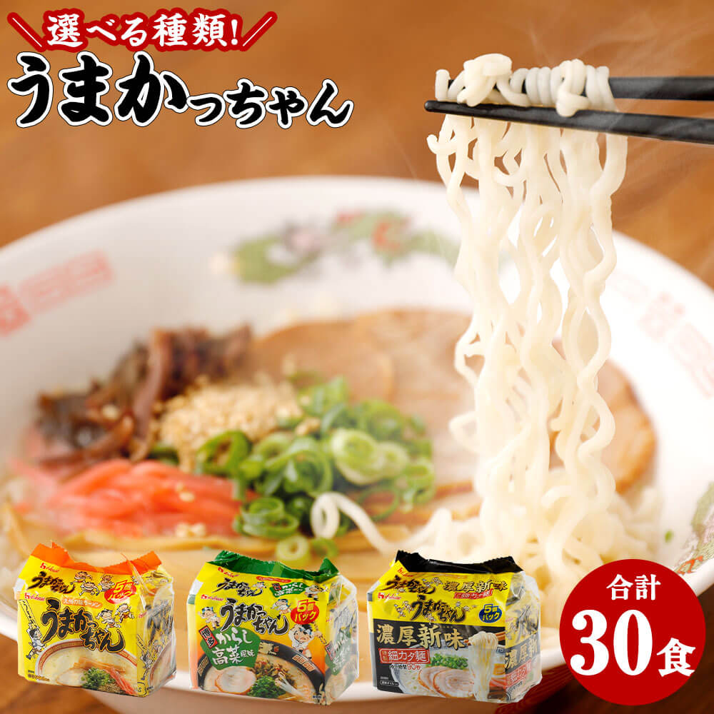 【ふるさと納税】＜選べる 種類＞うまかっちゃん 合計30食 5袋×6パック 豚骨ラーメン 博多からし高菜風味 濃厚新味 とんこつラーメン 九州ラーメン スープ付 とんこつ インスタントラーメン 豚骨 袋麺 袋ラーメン 麺 ご当地ラーメン 即席ラーメン 麺類 拉麺 備蓄 送料無料
