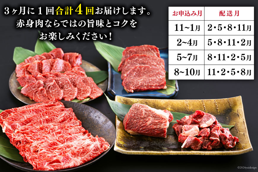 4回 定期便 宮崎牛 赤身 全4回 合計1.8kg [ローカルブランディング 宮崎県 美郷町 31bb0037] ステーキ 焼肉 ブロック サイコロ カット 角切り スライス 薄切り うす切り 冷凍 