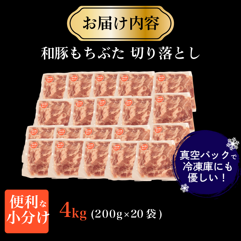 豚肉 切り落とし 和豚 もちぶた 小間切れ 4kg ブランド豚 和豚もちぶた ブランド 美味しい豚 豚肉 肉 にく 肉料理 夕食 晩ごはん ポーク おかず 小分け 便利 肉の片山 新潟県 新発田市 k