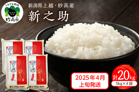 【2025年4月上旬発送】令和6年産 新潟県上越妙高産新之助計20kg 米しんのすけ 精米 白米 米どころ