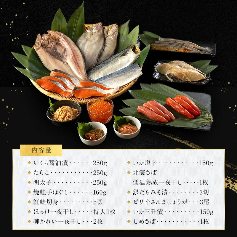 まるごと堪能！新物 北海道産 ササヤの『海の幸豪快セット』 全13品 海の幸 いくら たらこ 明太子 鮭 ほっけ かれい いかの塩辛 さば 銀だら さんま