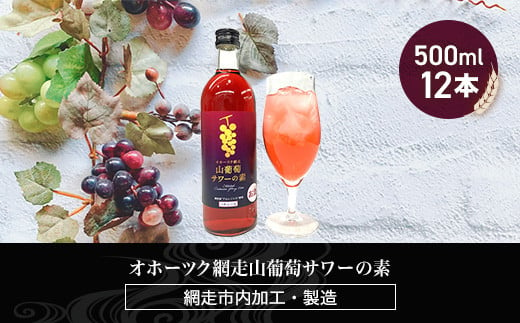 オホーツク網走山葡萄サワーの素　500ml×12本入り（網走市加工・製造）【 ふるさと納税 人気 おすすめ ランキング  ぶどうサワー 葡萄サワー ブドウサワー 素 お酒 流氷 オホーツク BBQ 宅飲み 家飲み 晩酌 家計応援 消費応援品 ご当地 プレゼント お中元 お歳暮 ギフト 贈答 北海道 網走市 送料無料 】 ABH051