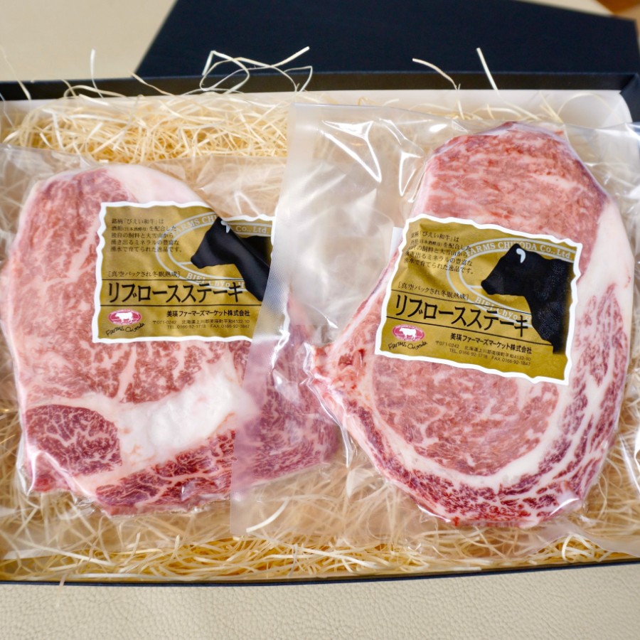 ＜ファームズ千代田＞びえい和牛　リブロースステーキ 360g(180g×2)[029-12]