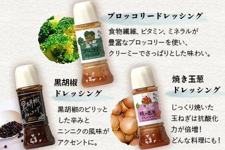 野菜で野菜を食べる ドレッシング 3本 Dセット ＜焼き玉葱/生姜/黒胡椒＞ サラダ や 肉料理 にも 詰め合わせ 熊本県 多良木町 調味料 024-0636
