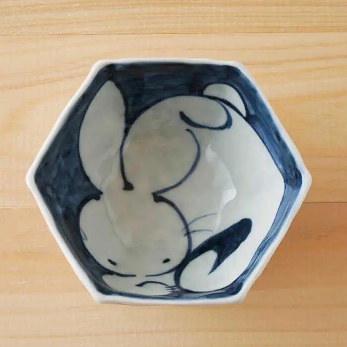 【波佐見焼】赤絵うさぎ 六角小鉢（六角茶付）3個セット 食器 皿【陶もと】[PE34] 波佐見焼