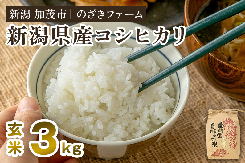 
                  【令和8年産新米先行予約】新潟県産コシヒカリ 玄米3kg（3kg×1袋）（従来品種） 《9月中旬から順次出荷》 新潟米 お米 こめ コメ ライス ご飯 加茂市 のざきファーム
                