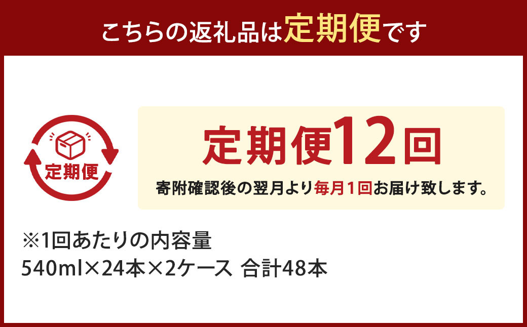 【12ヶ月定期便】い・ろ・は・す(いろはす)阿蘇の天然水 540mlペットボトル×24本(2ケース) 