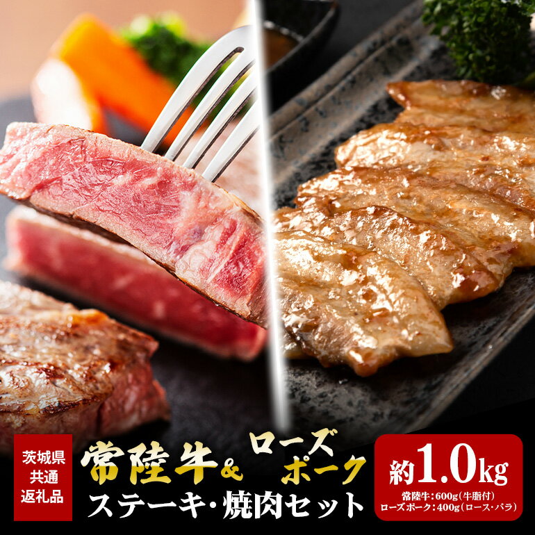 【ふるさと納税】ステーキ 常陸牛 600g ローズポーク 焼肉 400g セット （茨城県共通返礼品）