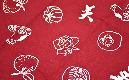 No.085-09 【手ぬぐい：エンジ色／ハンカチ：エンジ色】実篤手ぬぐいとハンカチセット