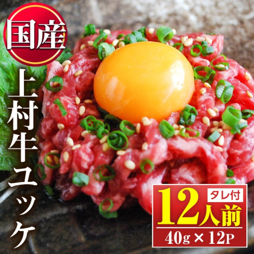No.1100-B 自慢の自社ブランド牛「上村牛ユッケ」(12人前・40g×12P) 国産 九州産 牛肉 黒毛和牛 和牛 ユッケ 生食 小分け 冷凍 ギフト 贈答【カミチク】