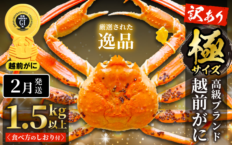 
            【訳あり】越前がに本場の越前町からお届け！ 越前がに 浜茹で 極サイズ（生で1.5kg以上） × 1杯 味は「極」同様！かにの食べ方しおり付き【かに カニ 蟹】【福井県 越前町 雄 ズワイガニ ボイル 冷蔵 越前ガニ 越前かに 越前カニ ずわいがに ずわい蟹 かに カニ 蟹】【2月発送分】希望日指定可 備考欄に希望日をご記入ください [e14-x013_02]
          