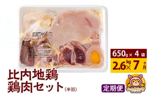 【定期便7ヶ月】比内地鶏 鶏肉セット(半羽) 2.6kg(650g×4袋) 2.6kg 国産 冷凍 鶏肉 鳥肉 とり肉