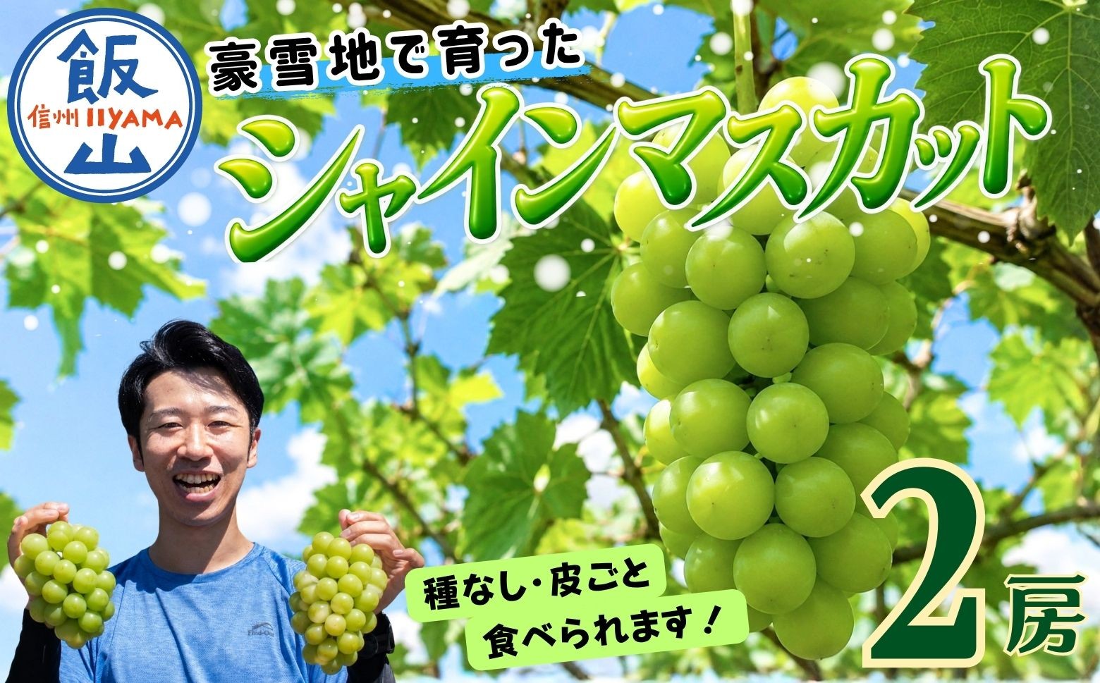 
                  贈答用 シャインマスカット 2房（約1kg以上）《2026年10月上旬より順次発送》｜長野県 飯山市 信州 ぶどう 葡萄 ブドウ しゃいんギフト プレゼント 
                