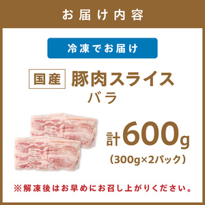 国産豚肉バラスライス1.5mm 300g×2 計600g【034-0090】