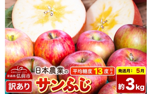 【27年5月クール便発送】りんご サンふじ【訳あり】約3kg【CA貯蔵】平均糖度13度以上 青森県 弘前市 果物 フルーツ 林檎 リンゴ くだもの 不揃い 規格外 [先行予約 クール便 家庭用 産地直送 アップル 青森県 弘前市]